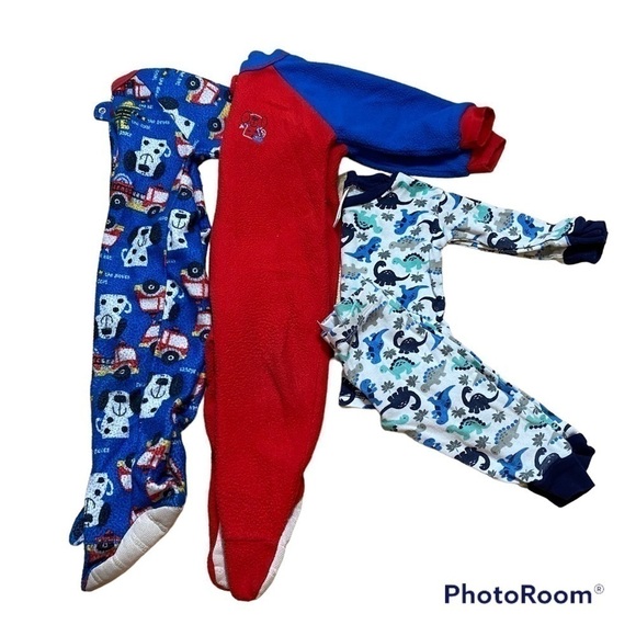 12 Month Boy Pajama Bundle Firetruck Dogs Dinosaur - Picture 1 of 7